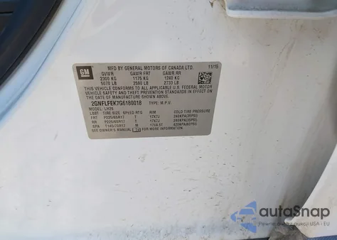 2016 Chevrolet Equinox Lt from USA, damaged, VIN 2GNFLFEK7G6180018